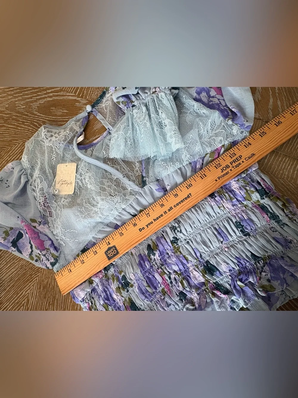 Free People Daphne Blouse in Silver Blue Combo Floral Lace Small NWT